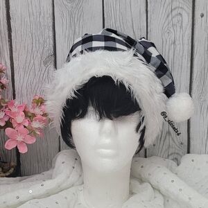Plaid Santa Hat with Faux Fur Trim